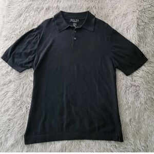 VALDA by Toscano Black Knit Polo Shirt Short Sleeve Grandpacore Made in Italy L